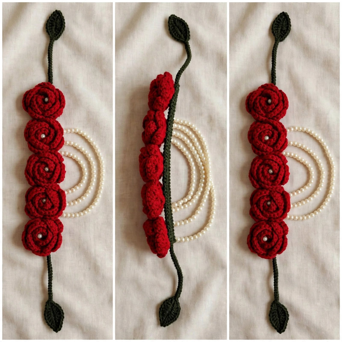 Handmade Crochet Rose Hair Band & Bun Wrap For Girls