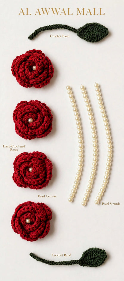 Handmade Crochet Rose Hair Band & Bun Wrap For Girls