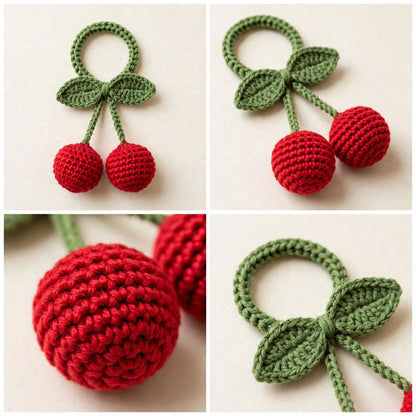 Handmade Crochet Green Curtain Ring – Leaf Butterfly Design with Red Ball Hangings