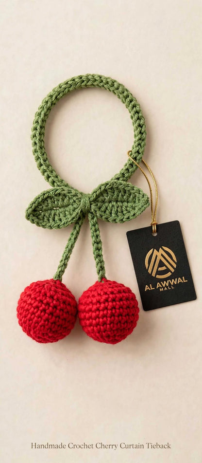 Handmade Crochet Green Curtain Ring – Leaf Butterfly Design with Red Ball Hangings