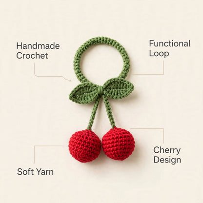 Handmade Crochet Green Curtain Ring – Leaf Butterfly Design with Red Ball Hangings