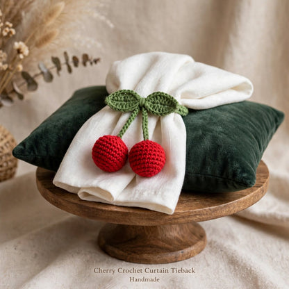Handmade Crochet Green Curtain Ring – Leaf Butterfly Design with Red Ball Hangings