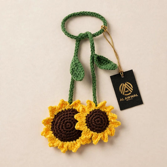 Handmade Crochet Sunflower Curtain Tieback – Green Floral Hanging Curtain Holder