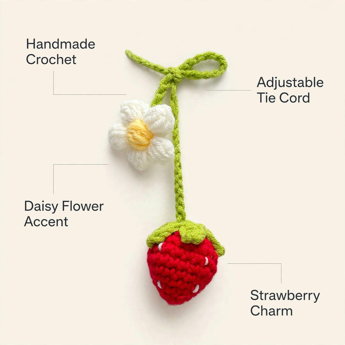 Handmade Crochet Curtain Tieback – Green Butterfly, White Flower & Strawberry Design