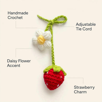 Handmade Crochet Curtain Tieback – Green Butterfly, White Flower & Strawberry Design