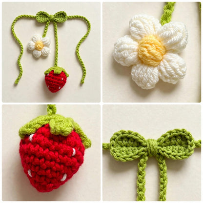 Handmade Crochet Curtain Tieback – Green Butterfly, White Flower & Strawberry Design