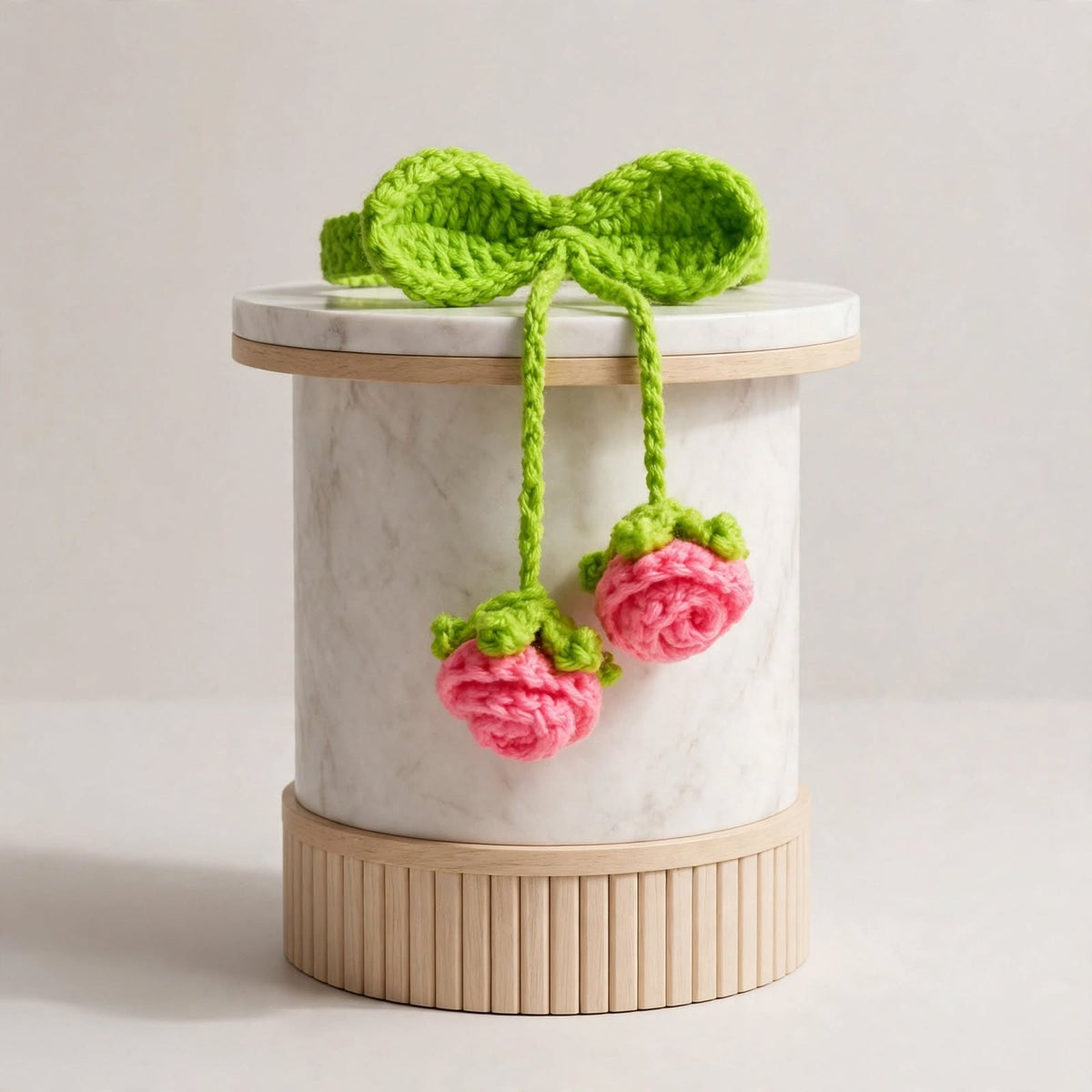 Handmade Crochet Green Curtain Ring – Baby Pink Rose Flower Hanging Design