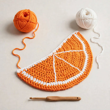 Handmade Crochet Half Moon Door Mat – Dark Orange & White Entryway Mat