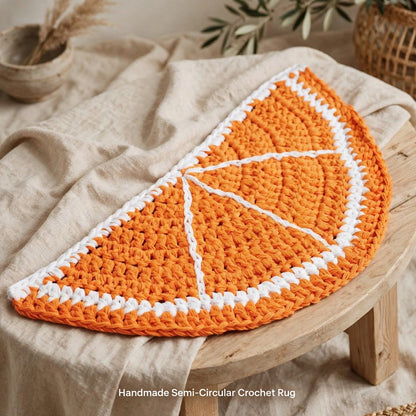 Handmade Crochet Half Moon Door Mat – Dark Orange & White Entryway Mat