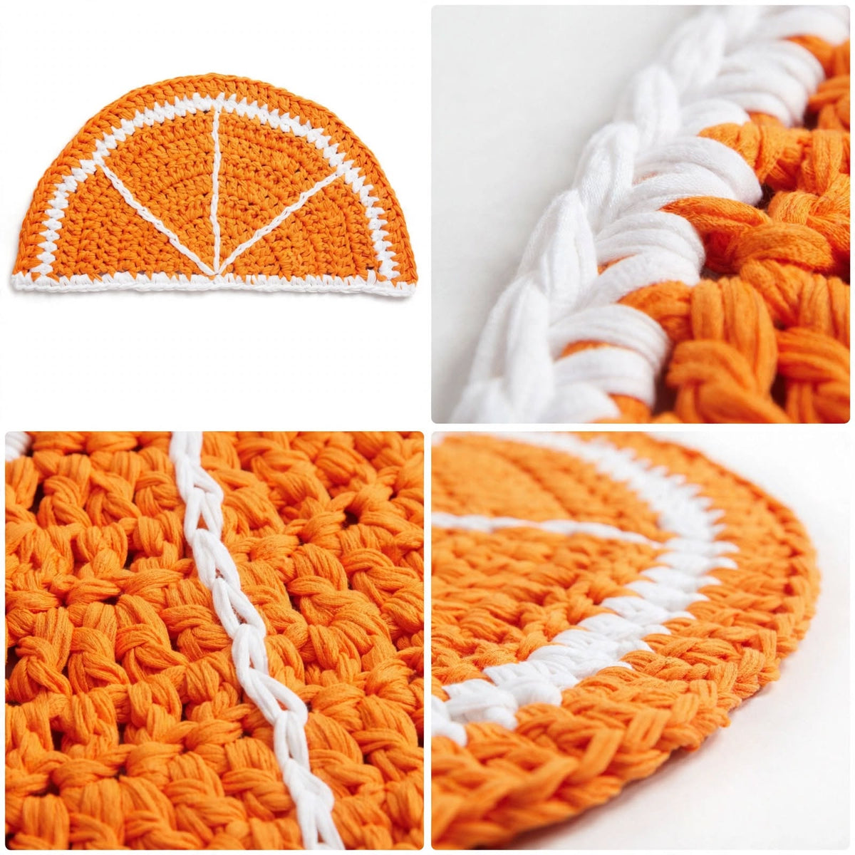 Handmade Crochet Half Moon Door Mat – Dark Orange & White Entryway Mat