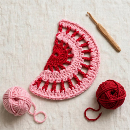 Handmade Crochet Round Stitch Door Mat – Red & Baby Pink Design