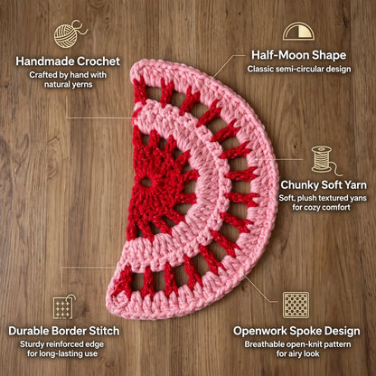 Handmade Crochet Round Stitch Door Mat – Red & Baby Pink Design
