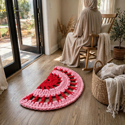 Handmade Crochet Round Stitch Door Mat – Red & Baby Pink Design