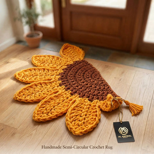 Handmade Crochet Sunflower Door Mat – Brown & Golden Yellow Petal Design