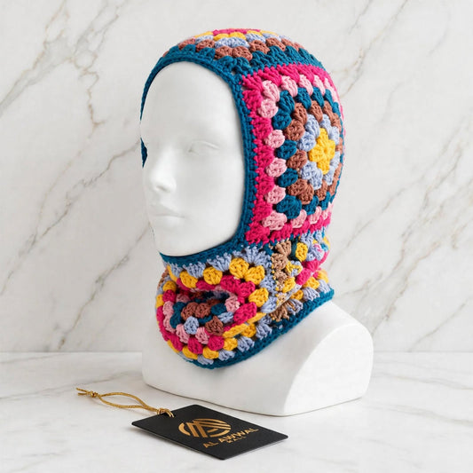 Hand Crocheted Breathable Winter Face Mask – Different Color Block Design