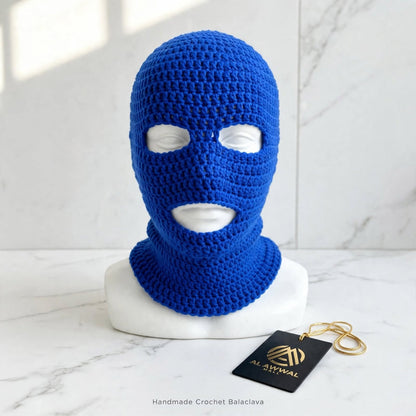 Handmade Crochet Navy Blue Full Face & Neck Mask – Eye & Mouth Opening