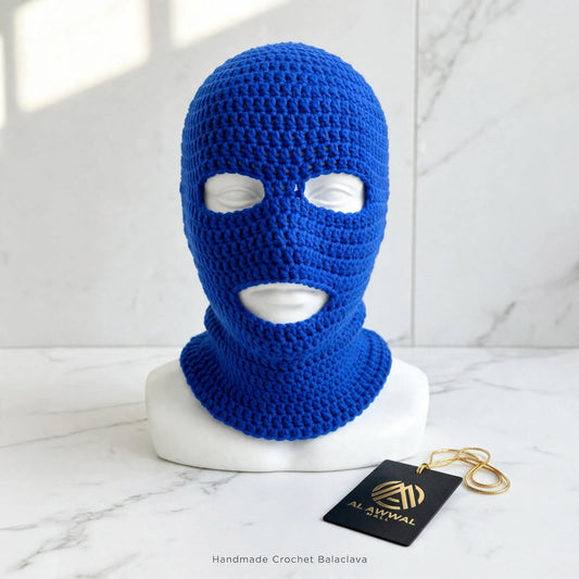 Handmade Crochet Navy Blue Full Face & Neck Mask – Eye & Mouth Opening