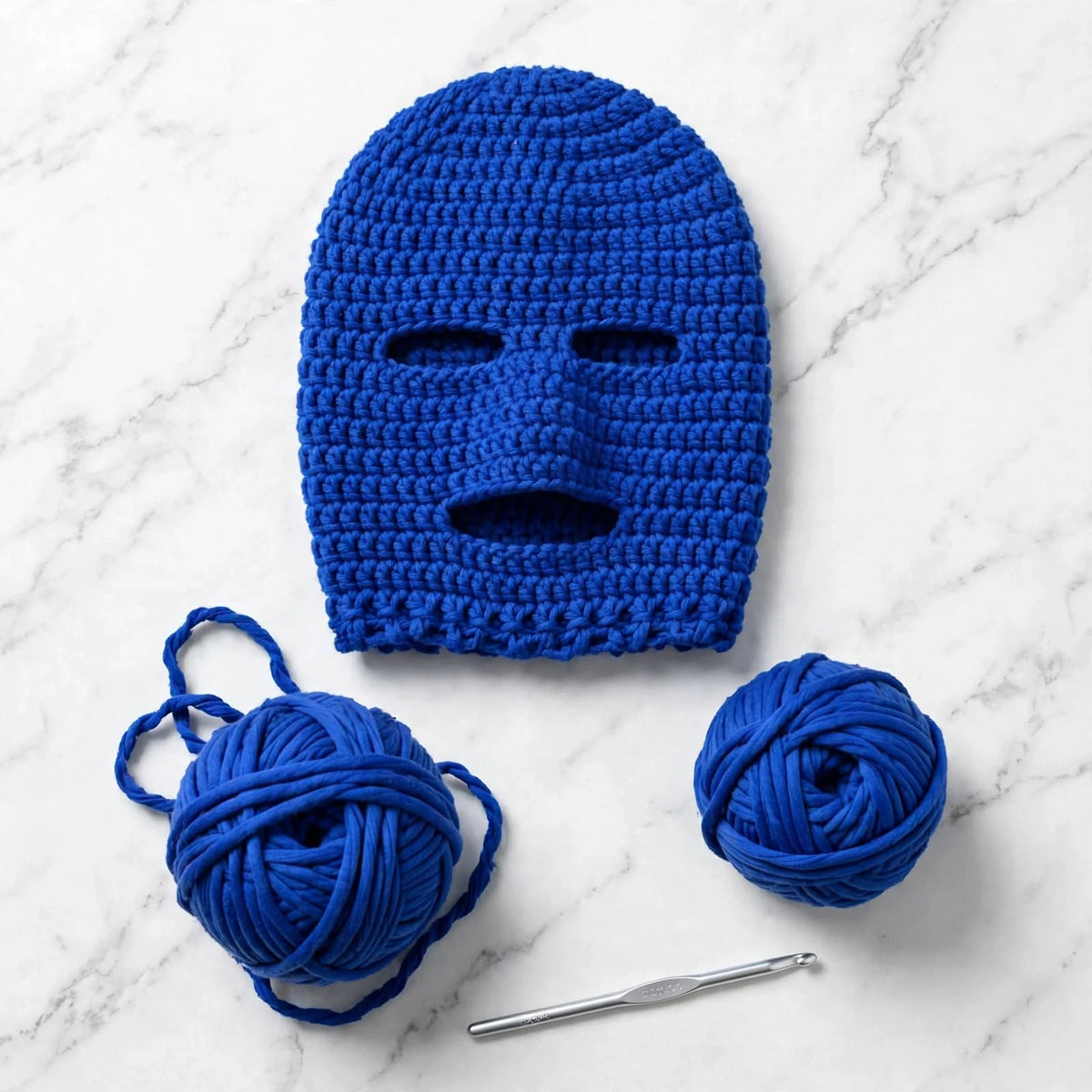 Handmade Crochet Navy Blue Full Face & Neck Mask – Eye & Mouth Opening