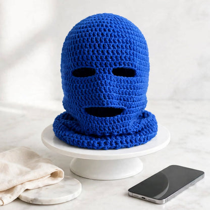 Handmade Crochet Navy Blue Full Face & Neck Mask – Eye & Mouth Opening