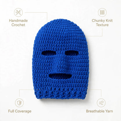 Handmade Crochet Navy Blue Full Face & Neck Mask – Eye & Mouth Opening