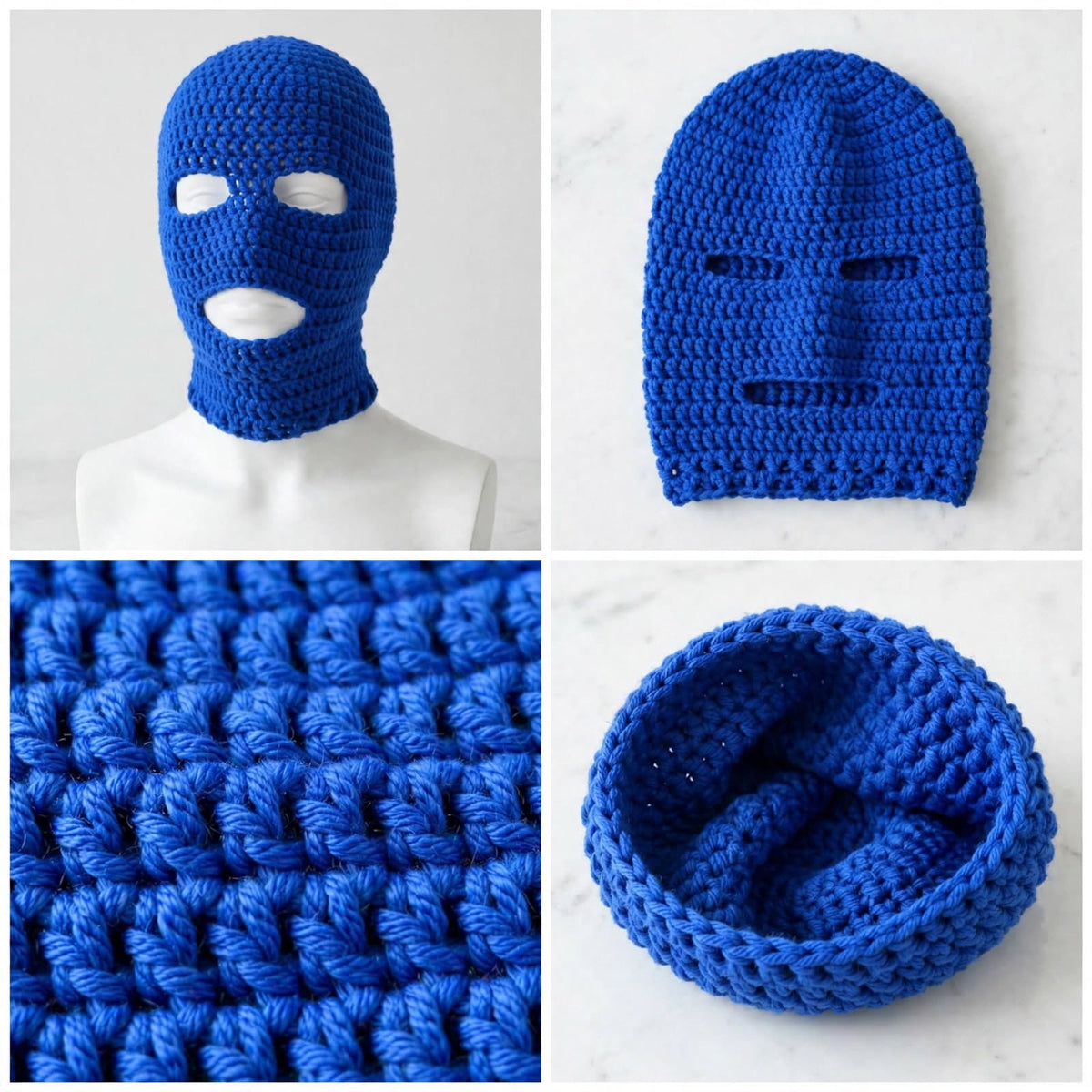 Handmade Crochet Navy Blue Full Face & Neck Mask – Eye & Mouth Opening