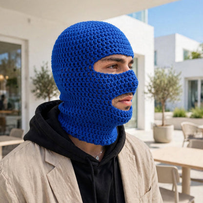 Handmade Crochet Navy Blue Full Face & Neck Mask – Eye & Mouth Opening