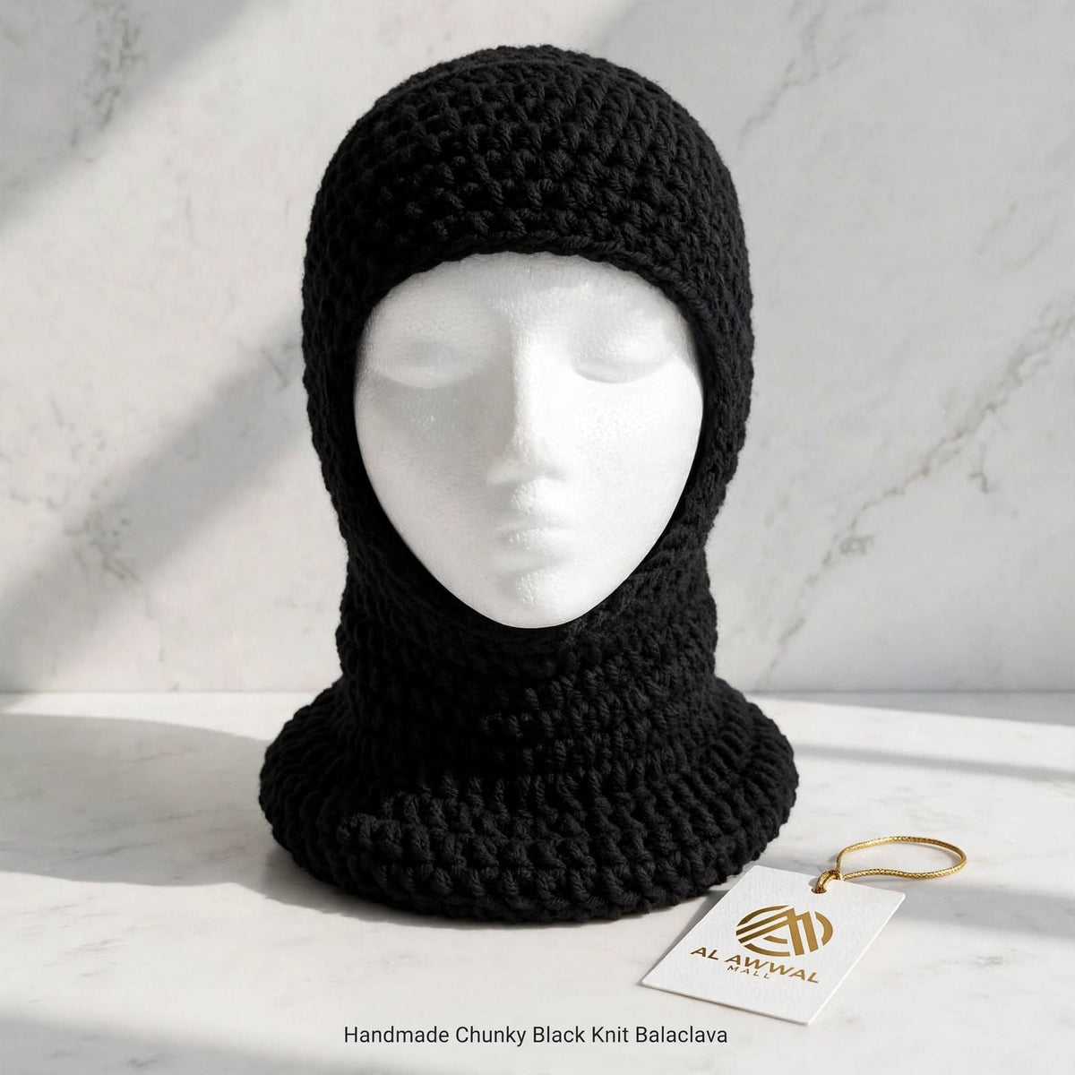 Hand Crocheted Wool Balaclava – Black Full Face & Neck Winter Mask