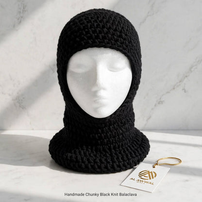 Hand Crocheted Wool Balaclava – Black Full Face & Neck Winter Mask