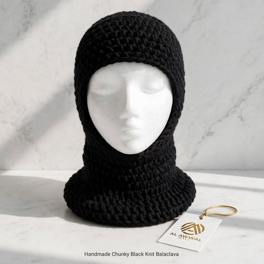 Hand Crocheted Wool Balaclava – Black Full Face & Neck Winter Mask