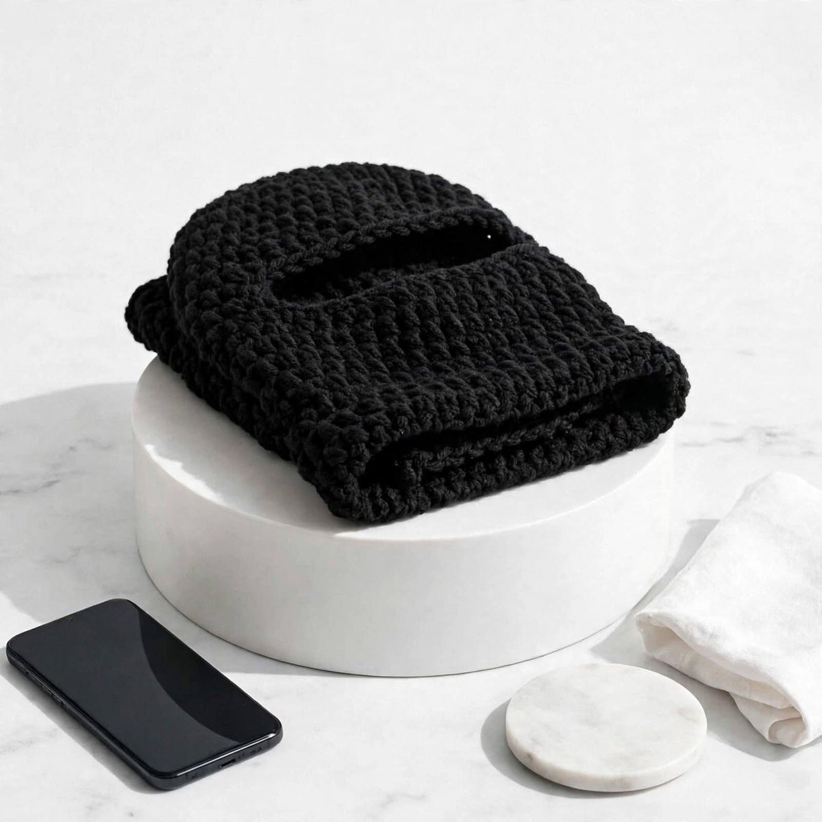 Hand Crocheted Wool Balaclava – Black Full Face & Neck Winter Mask
