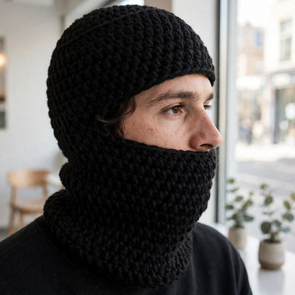 Hand Crocheted Wool Balaclava – Black Full Face & Neck Winter Mask