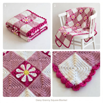 Handmade Crochet Baby Blanket – White & Soft Purple-Pink Floral Design