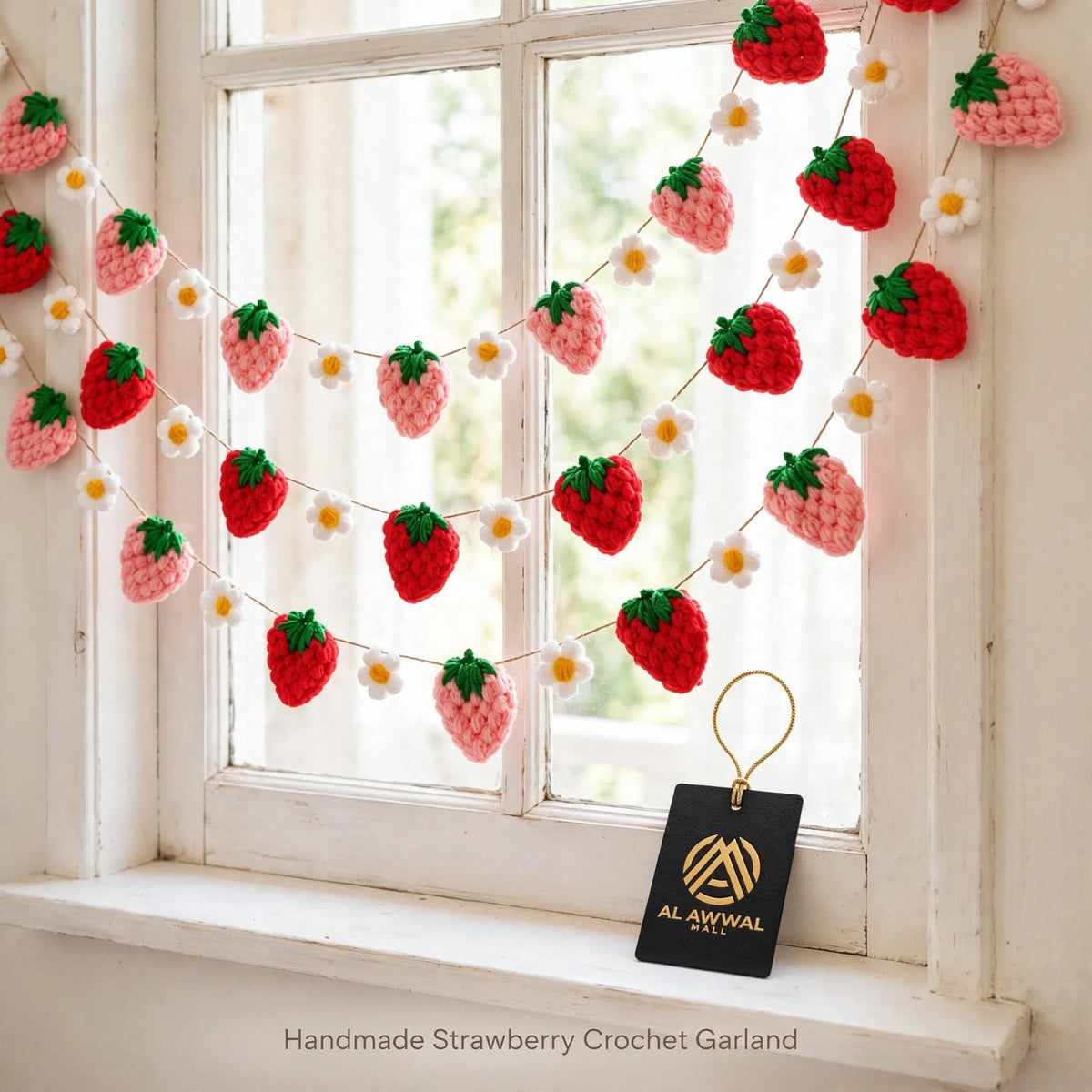 Handmade Crochet Strawberry Garland – Cute Birthday Party Decoration