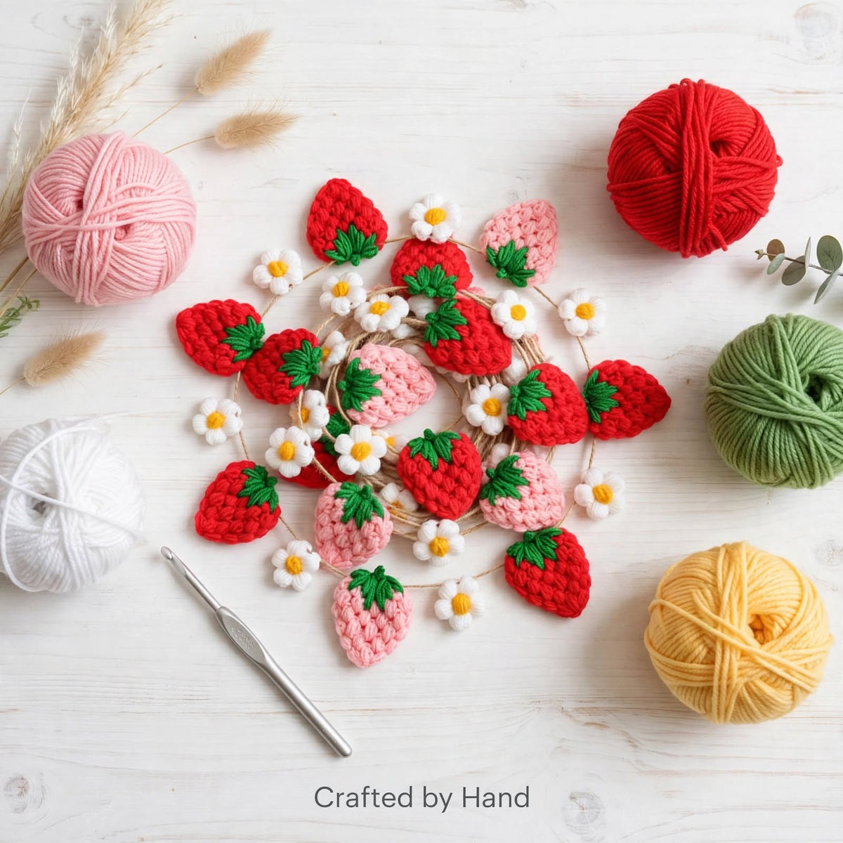 Handmade Crochet Strawberry Garland – Cute Birthday Party Decoration