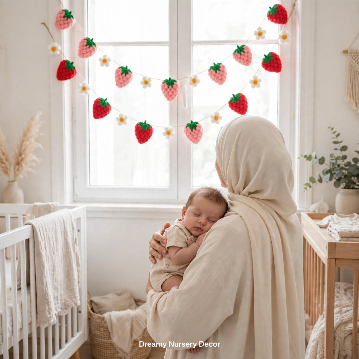 Handmade Crochet Strawberry Garland – Cute Birthday Party Decoration