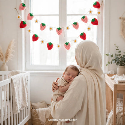 Handmade Crochet Strawberry Garland – Cute Birthday Party Decoration