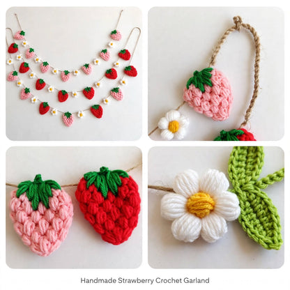 Handmade Crochet Strawberry Garland – Cute Birthday Party Decoration