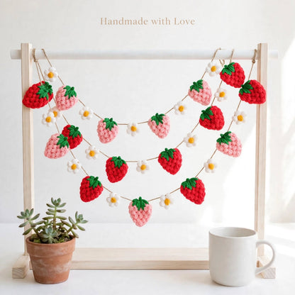 Handmade Crochet Strawberry Garland – Cute Birthday Party Decoration