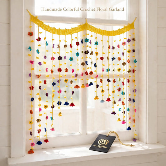 Handmade Crochet Flower Door Curtain - Floral Tassel Wall Hanging Decor