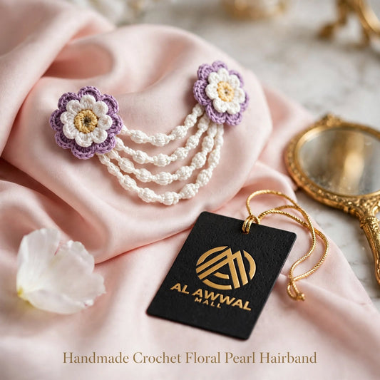 Handmade Crochet White Beaded Flower Hair Accessory – Purple Flowers & Lemon Touch