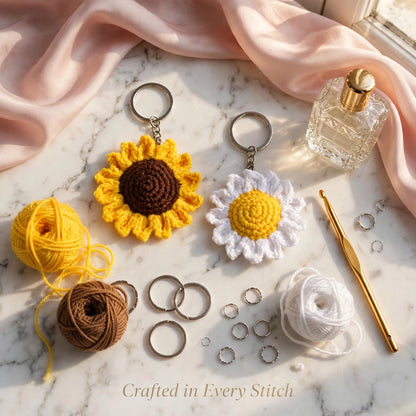 Handmade Crochet Flower Keychain Combo – Sunflower & Daisy