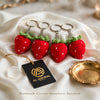 Handmade Crochet Strawberry Keychain – Red with White Dot Details & Green Top