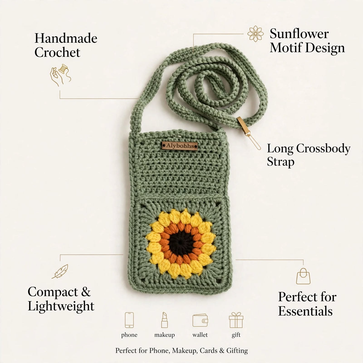 Handmade Crochet Shoulder Bag – Greenish White, Mustard & Earthy Beige Color Options