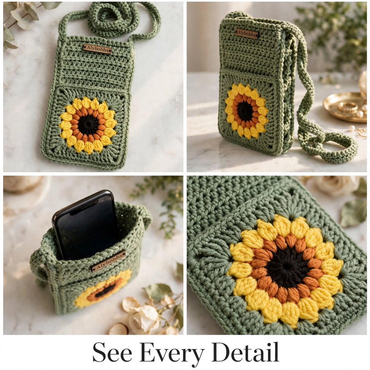 Handmade Crochet Shoulder Bag – Greenish White, Mustard & Earthy Beige Color Options