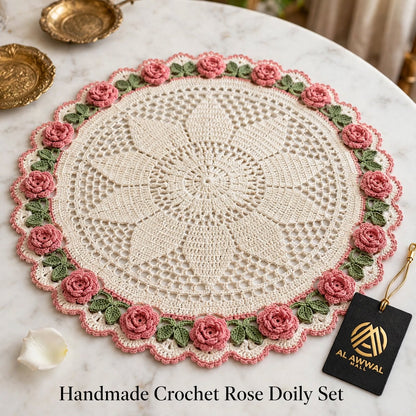 Handmade Crochet Round Table Mat – Star Center & Floral Corner Lace Design