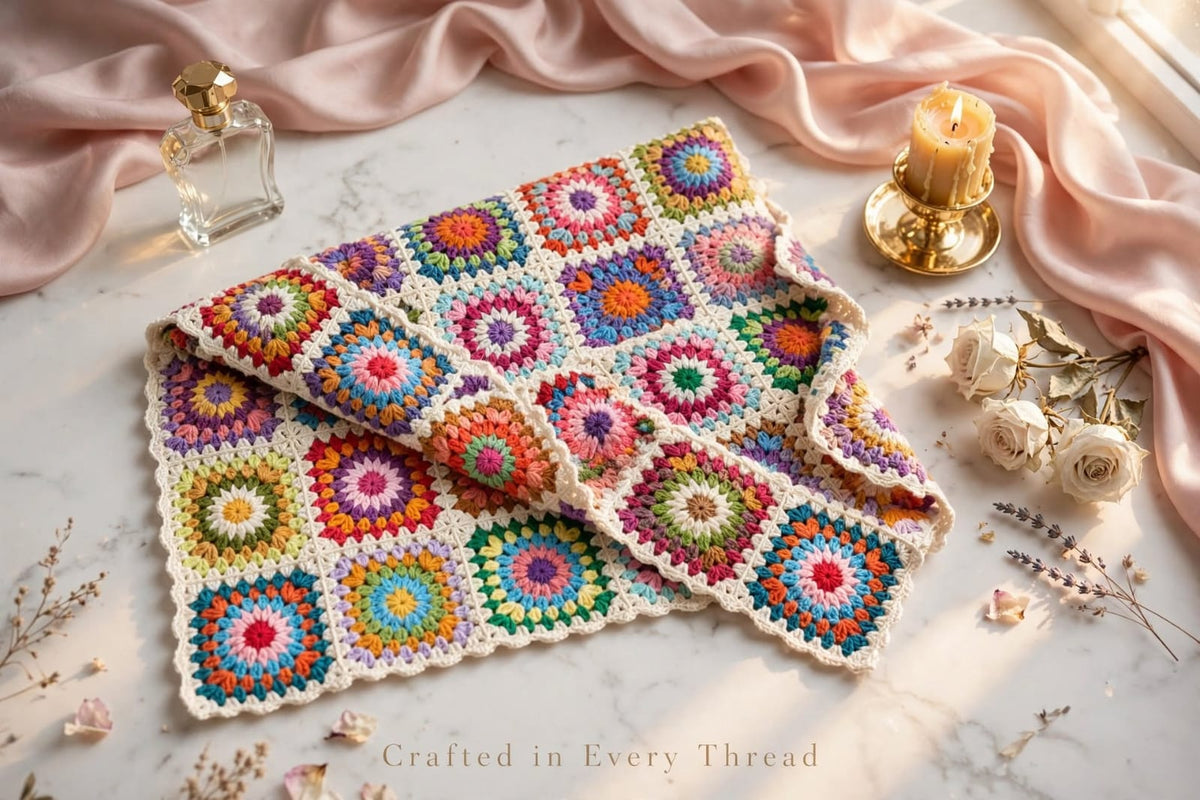 Handmade Crochet Traditional Shawl – Colorful Floral Block Design