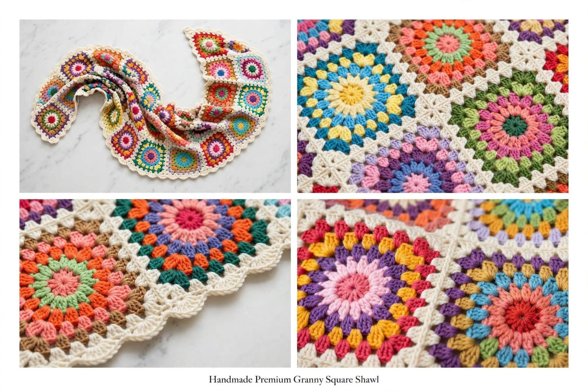 Handmade Crochet Traditional Shawl – Colorful Floral Block Design