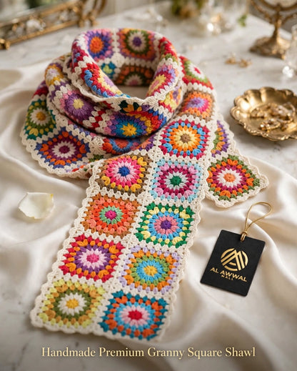 Handmade Crochet Traditional Shawl – Colorful Floral Block Design