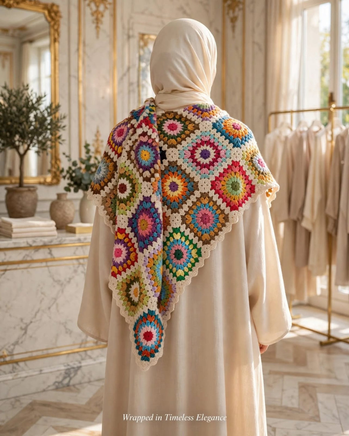Handmade Crochet Traditional Shawl – Colorful Floral Block Design