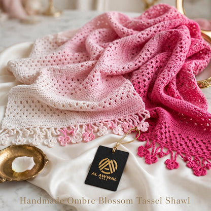 Handmade Crochet Shawl & Scarf – Light & Dark Pink Dyed Net Design